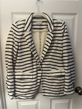 LOFT Dark Navy & White Striped Women's Blazer Jacket